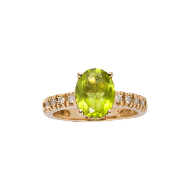 14k Gold Peridot and Diamond Ring