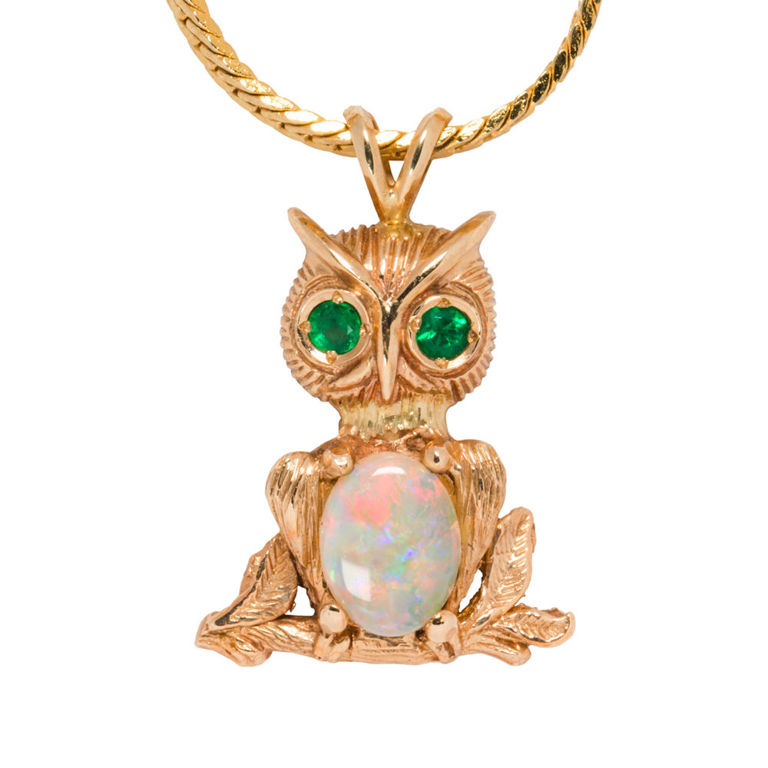 14k Gold Owl Pendant Necklace