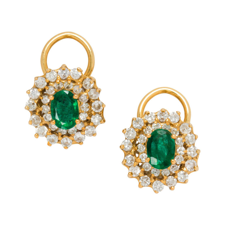 18k Gold Emerald and Diamond Earrings