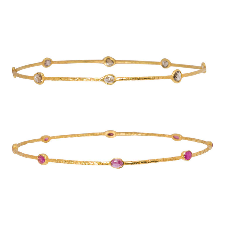 18k Gold Ruby and Diamond Bangle Bracelets