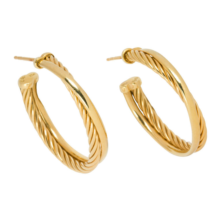 18k Gold Crossover Hoop Earrings