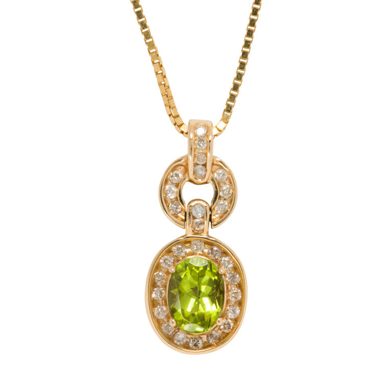 14k Gold Peridot and Diamond Pendant Necklace