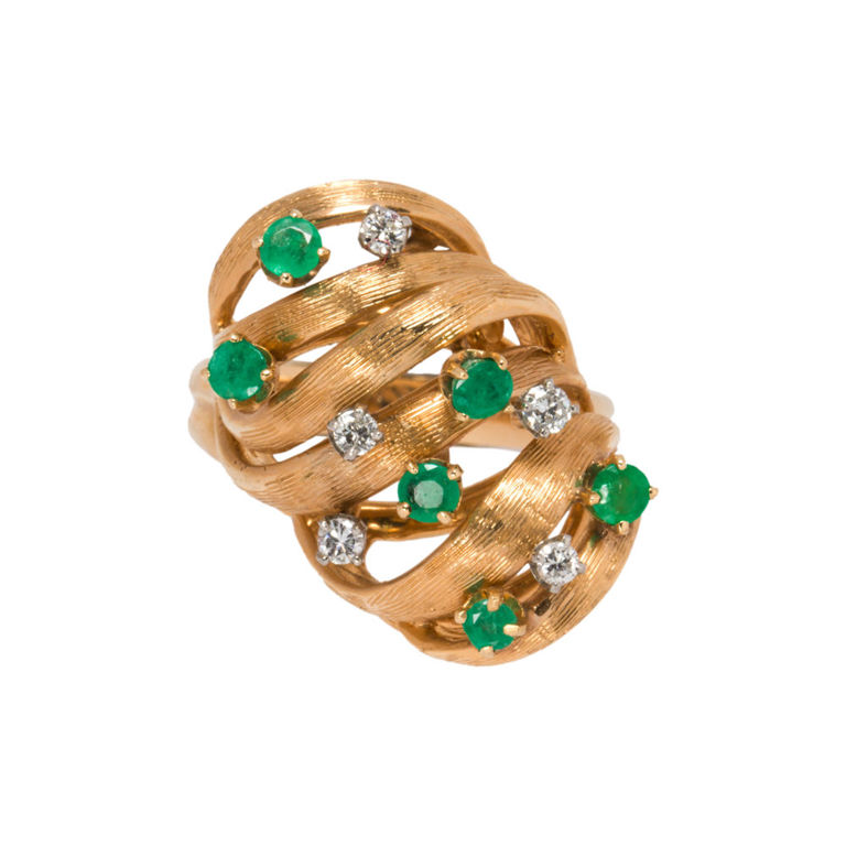 14k Gold Emerald and Diamond Ring