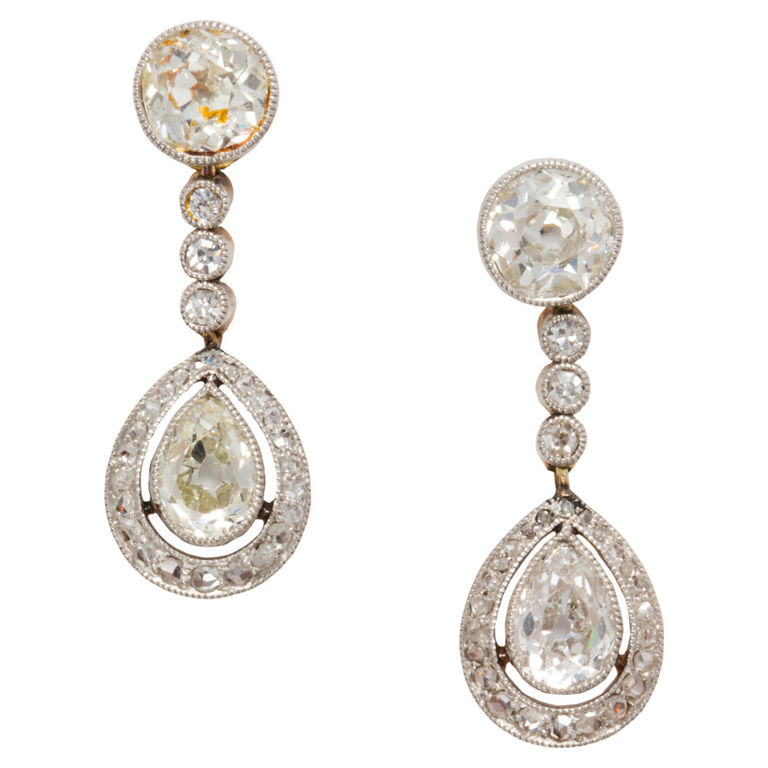 Platinum and Gold Diamond Earrings