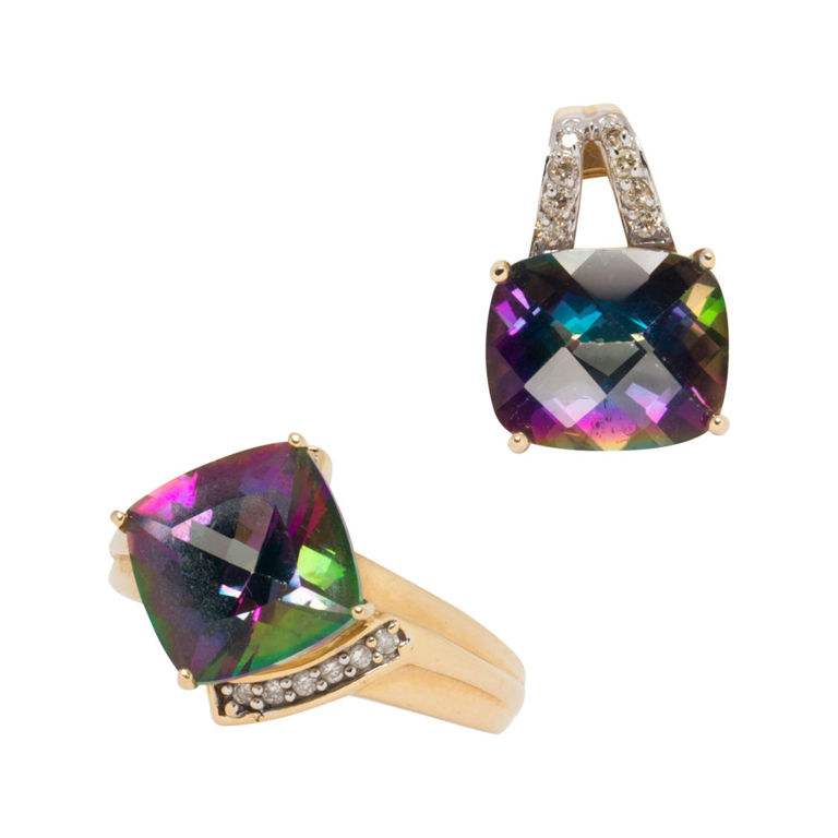 14k Gold Topaz and Diamond Set