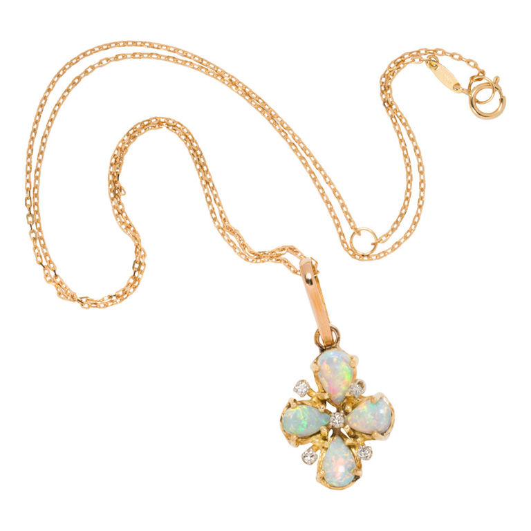 18k Gold Opal and Diamond Necklace