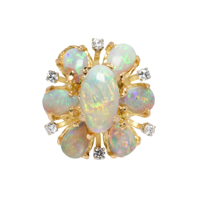 14k Gold Opal and Diamond Ring