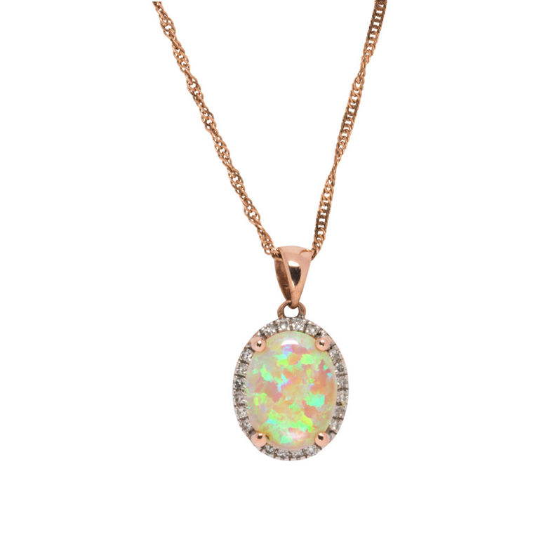 10k Gold Opal and Diamond Pendant Necklace