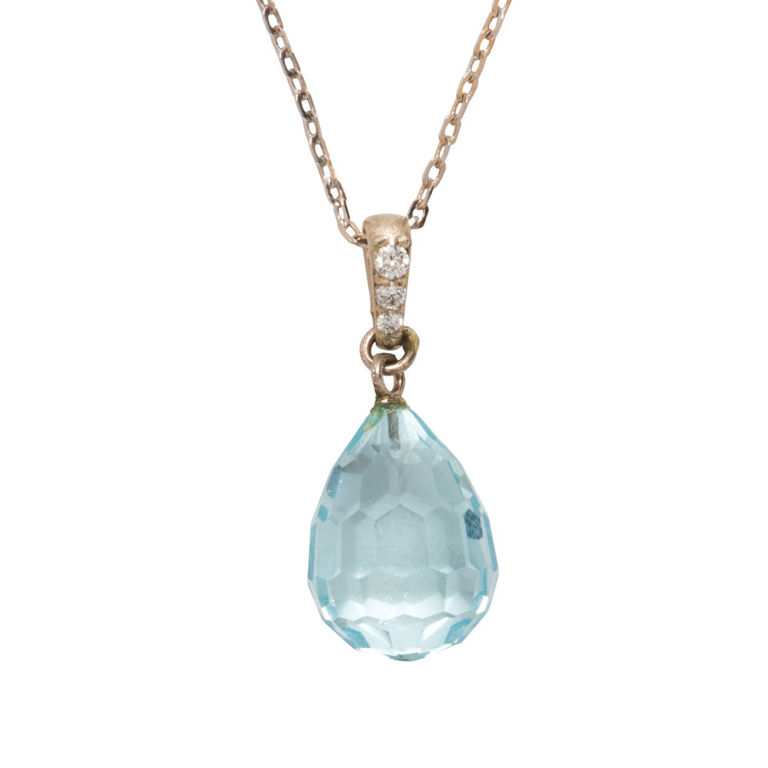 14k White Gold Aquamarine and Diamond Necklace
