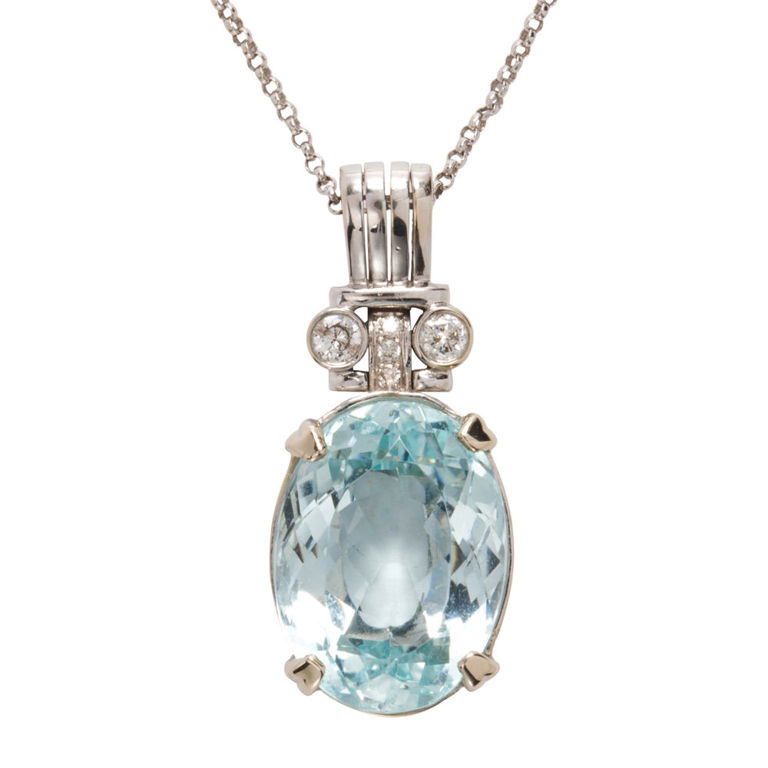 14k White Gold Aquamarine and Diamond Necklace