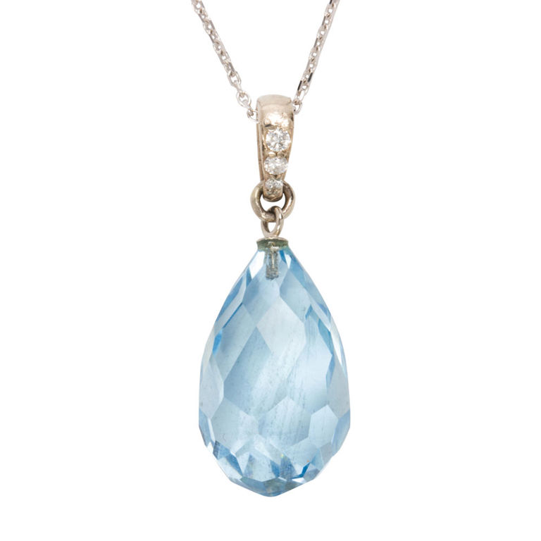 14k White Gold Aquamarine and Diamond Necklace