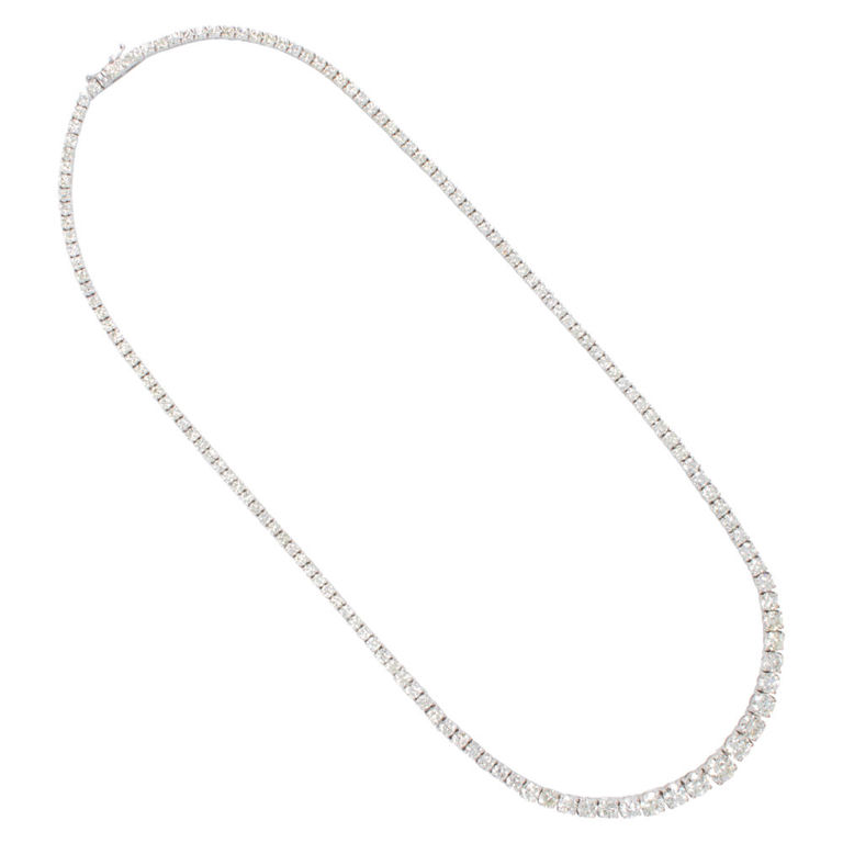 14k White Gold Diamond Riviere Necklace