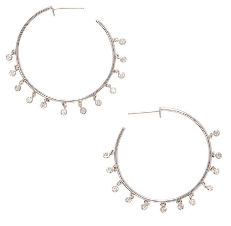 14k White Gold Diamond Hoop Earrings