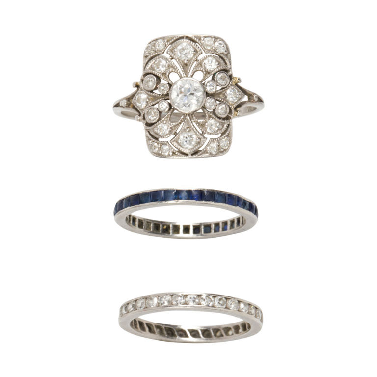 Platinum Diamond and Sapphire Ring Set