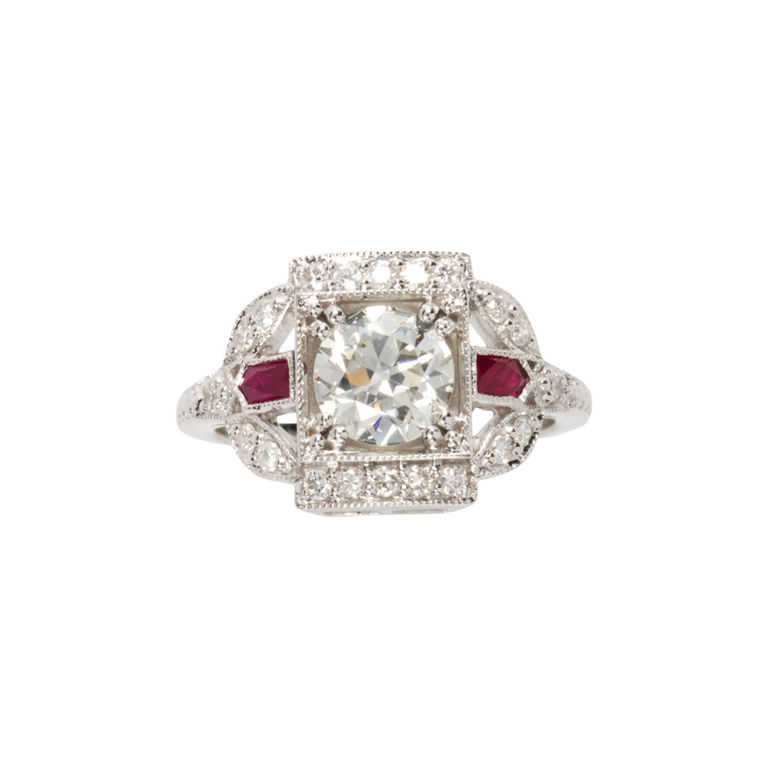 18k White Gold Diamond and Ruby Ring
