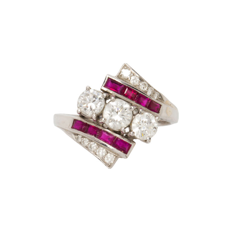 Platinum Diamond and Synthetic Ruby Ring