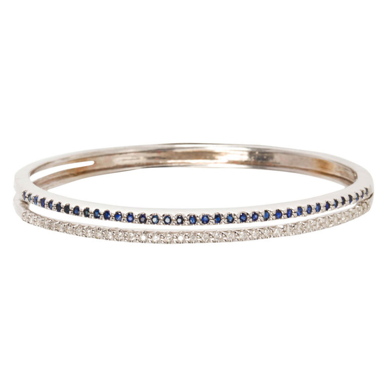 14k White Gold Sapphire and Diamond Bangle
