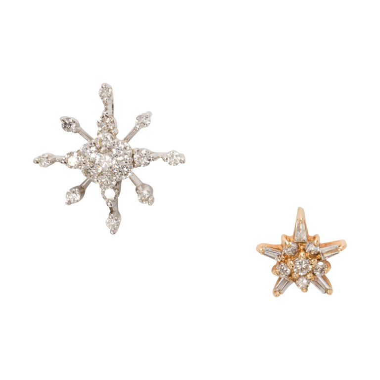 14k Gold Diamond Snowflake and Star Pendants