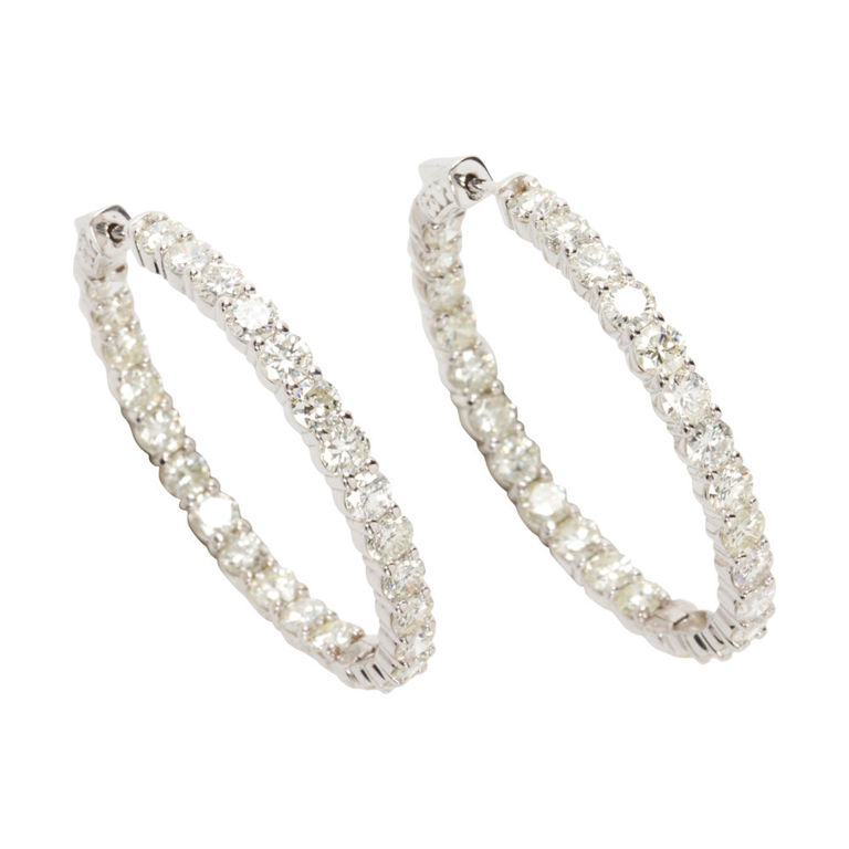 14k Gold Diamond Hoop Earrings