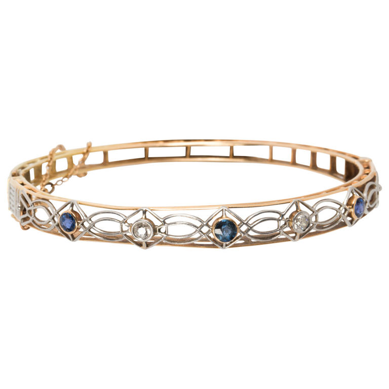 Gold Diamond and Sapphire Bangle