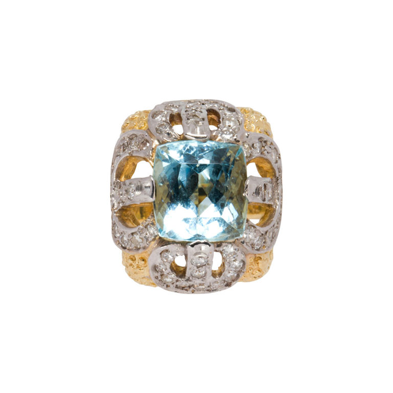 18k Bi-Color Gold Aquamarine Ring