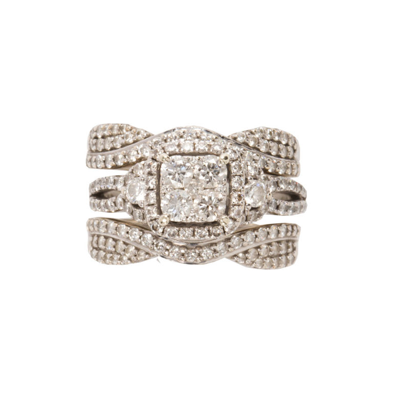 Platinum Diamond Cluster Ring Set