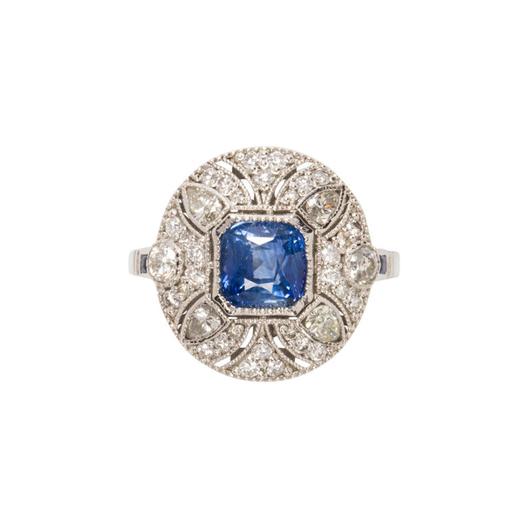 Platinum Sapphire and Diamond Ring