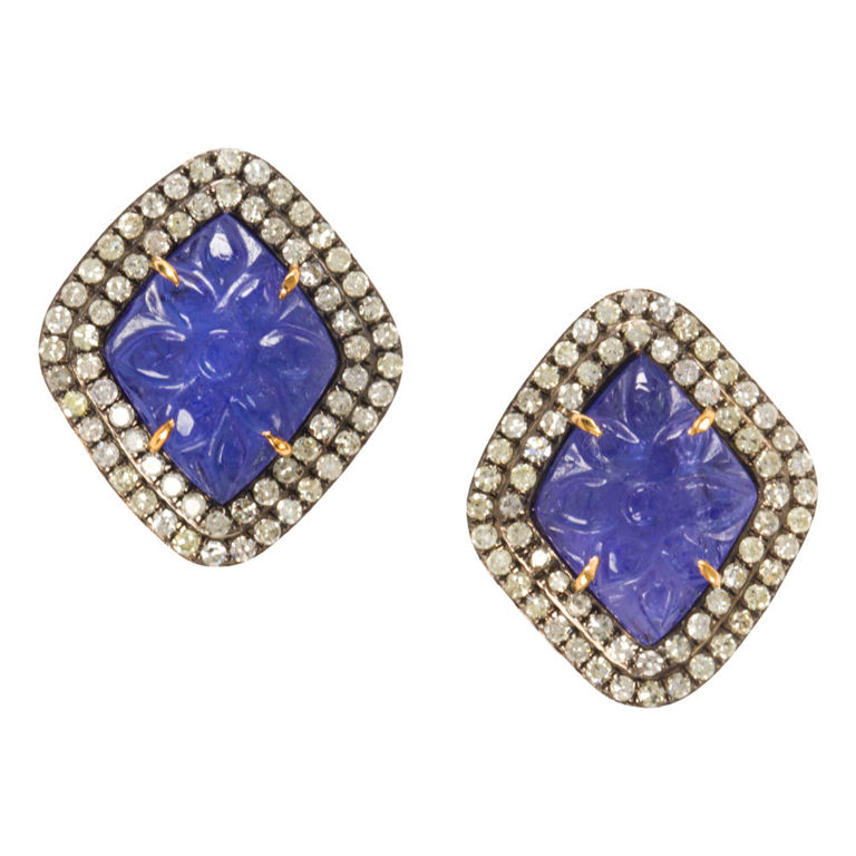 Silver Tanzanite and Diamond Earrings