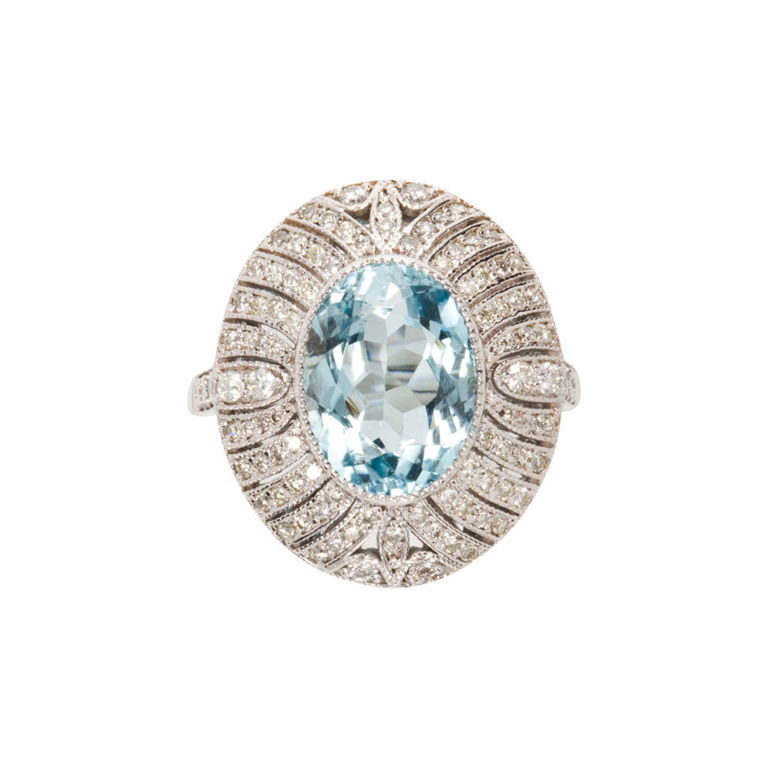 14k White Gold Aquamarine and Diamond Ring