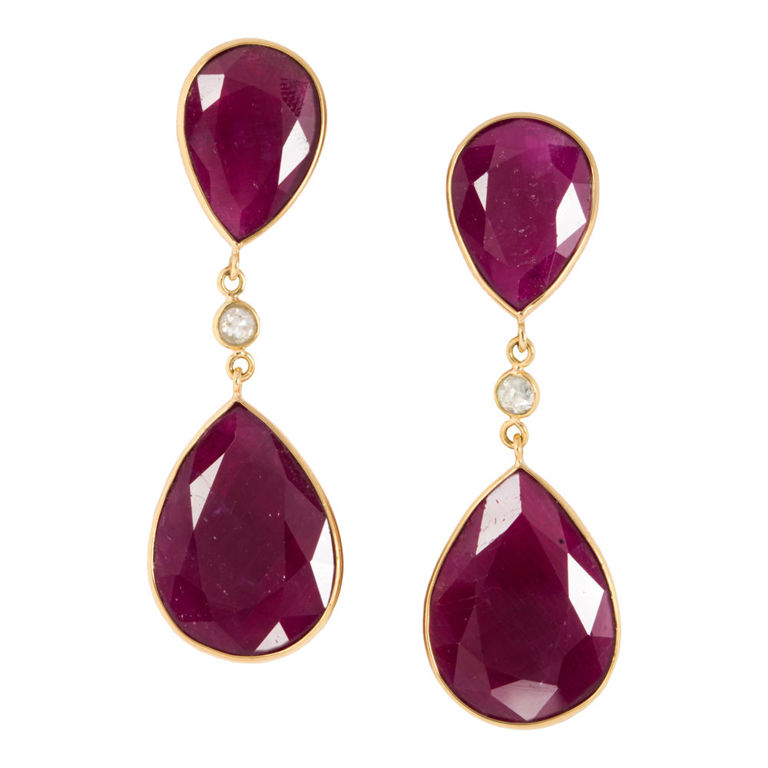 18k Gold Ruby and Diamond Earrings