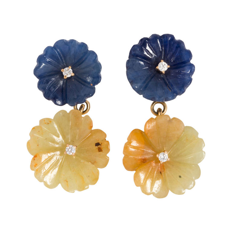 18k Gold Sapphire and Diamond Earrings