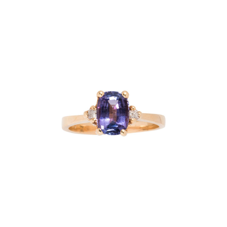 14k Gold Iolite and Diamond Ring