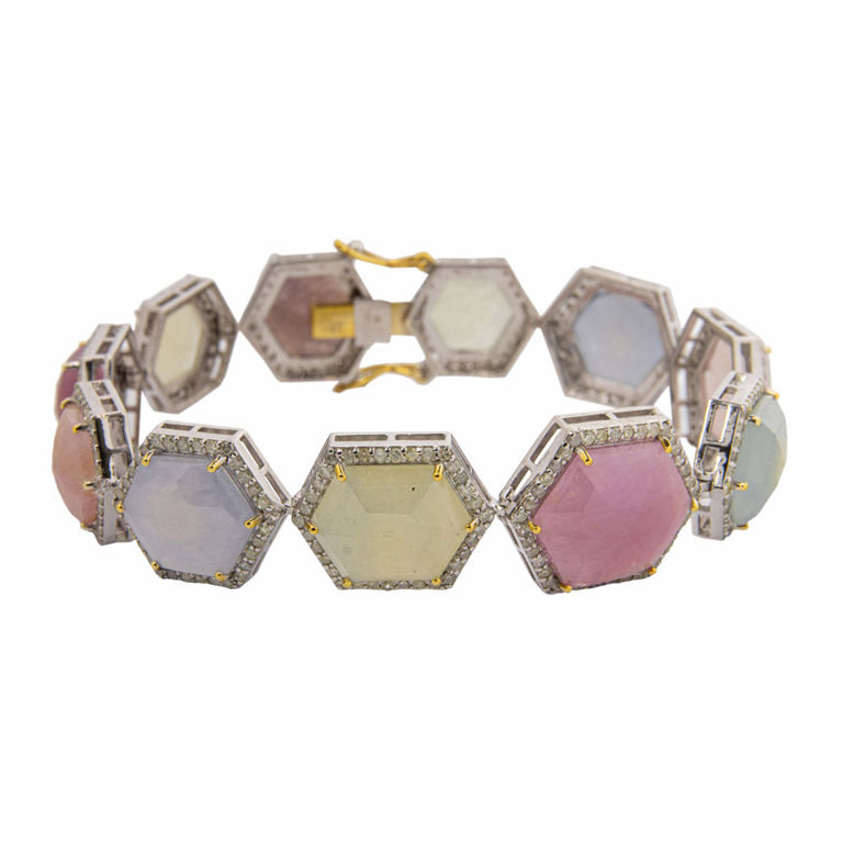 Silver Sapphire and Diamond Bracelet