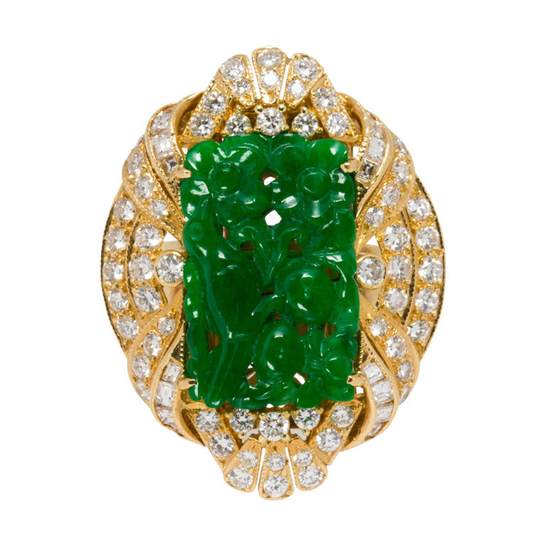 14k Gold Jadeite and Diamond Ring