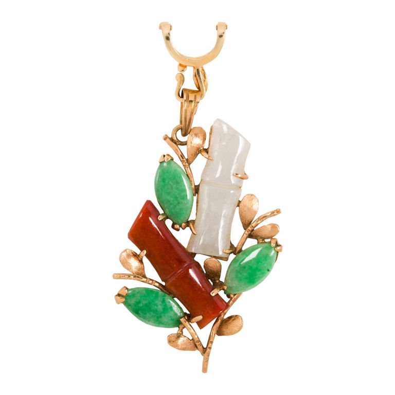 14k Gold Multi-Color Jade Pendant