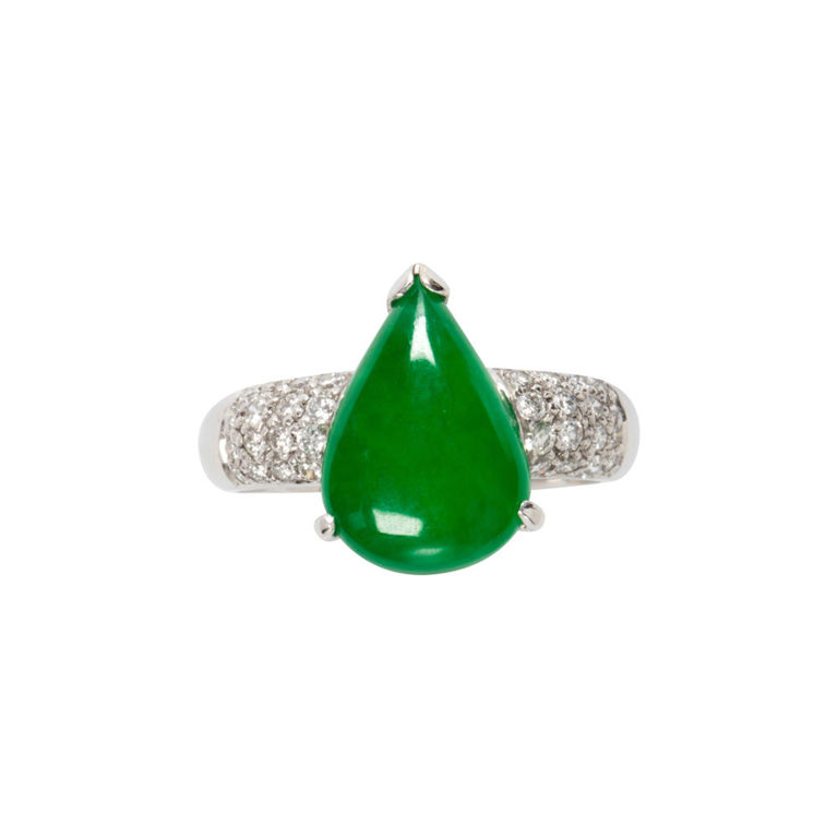 18k White Gold Jadeite and Diamond Ring