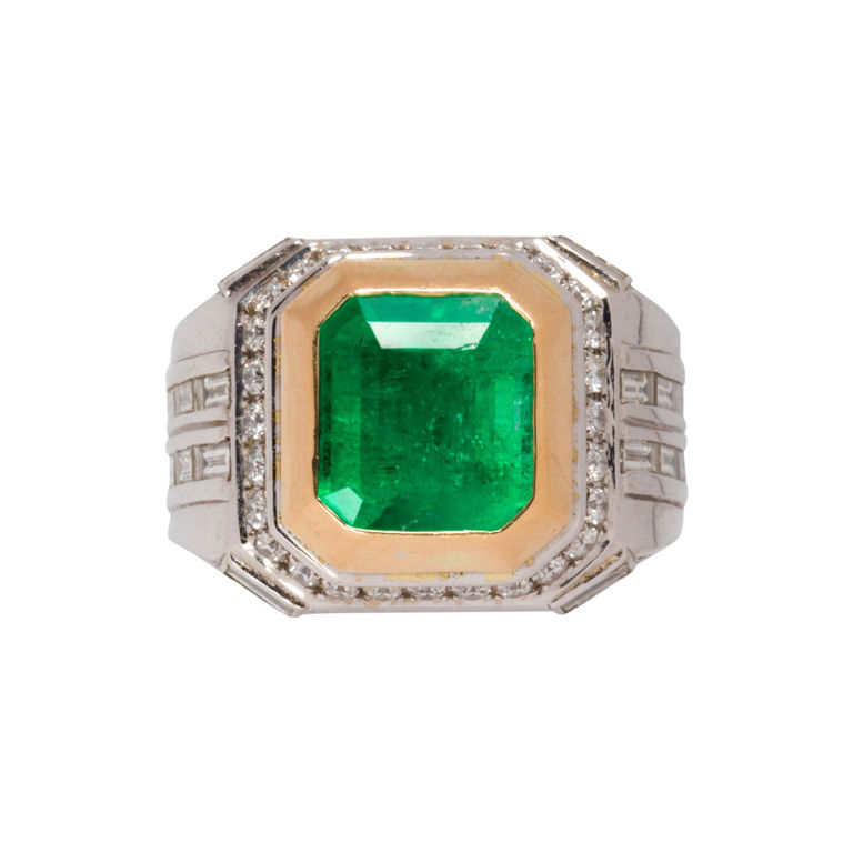 18k Bi-Color Gold Emerald and Diamond Ring