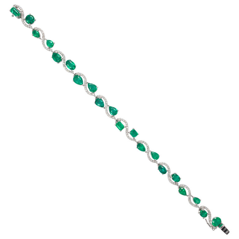 14k White Gold Emerald and Diamond Bracelet