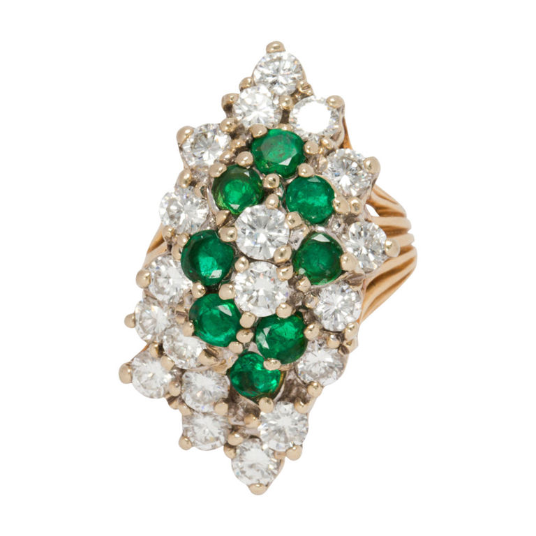 14k Gold Diamond and Emerald Ring