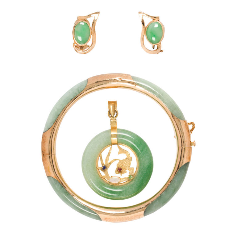 14k Gold Jade Jewelry Set