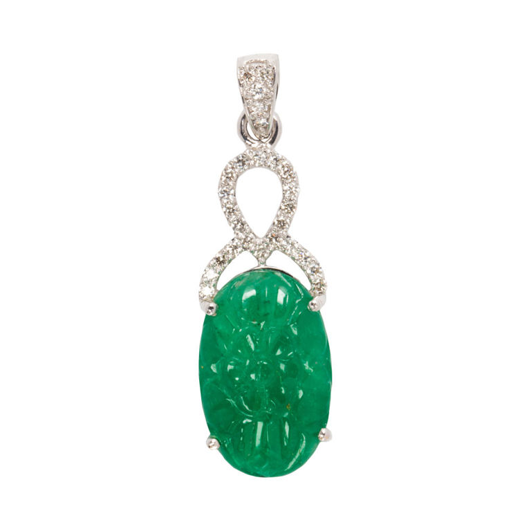 14k White Gold Jade and Diamond Pendant
