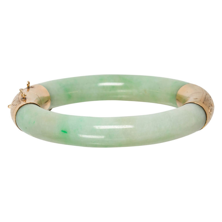 14k Gold Jade Bangle Bracelet
