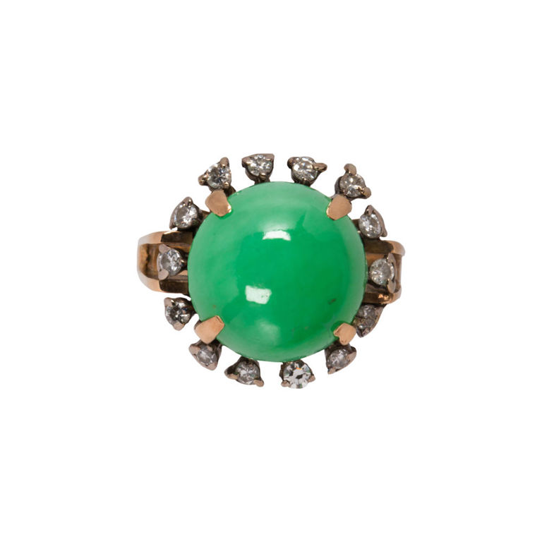 14k Gold Jade and Diamond Ring