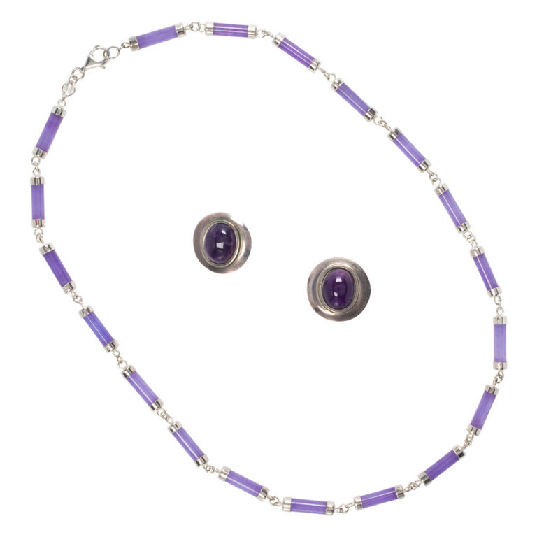 Silver Quartzite and Amethyst Jewelry Set