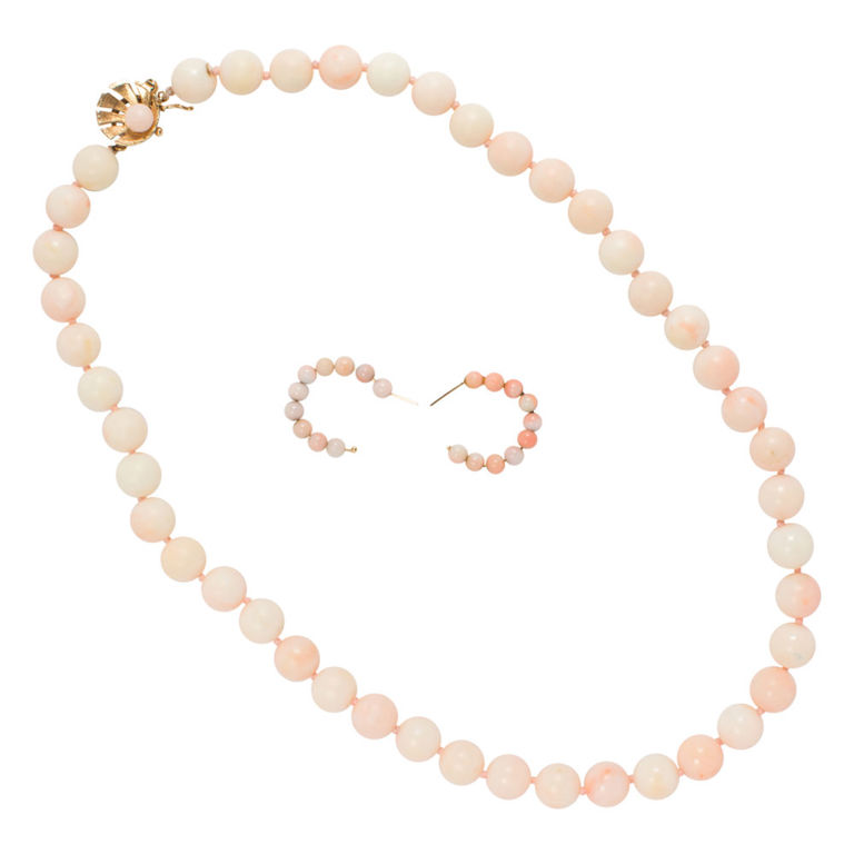 14k Gold Coral Necklace and Earrings Set