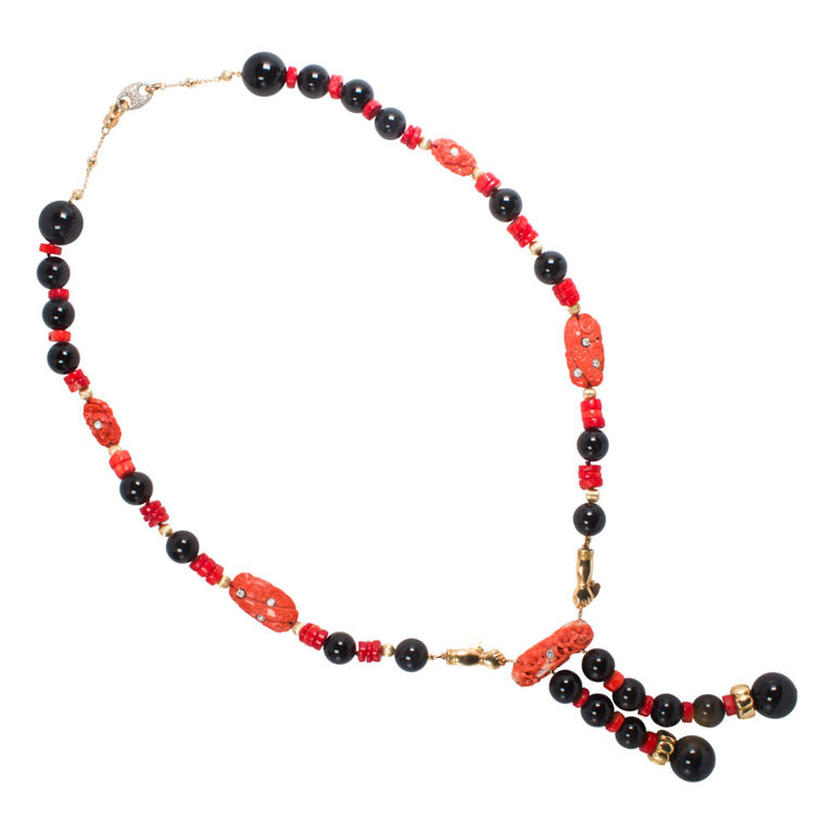 Gold Coral and Onyx Necklace