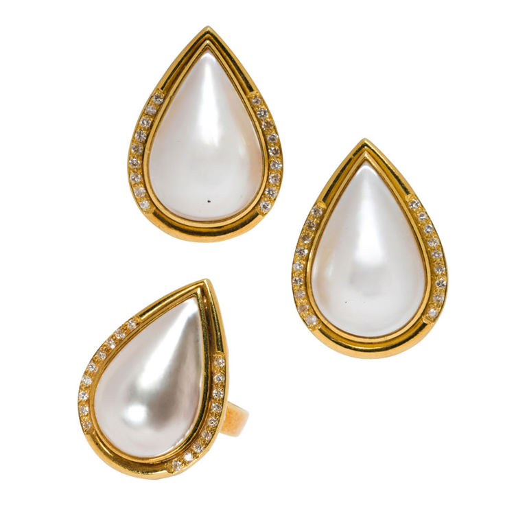 14k Gold Mabé Pearl and Diamond Set