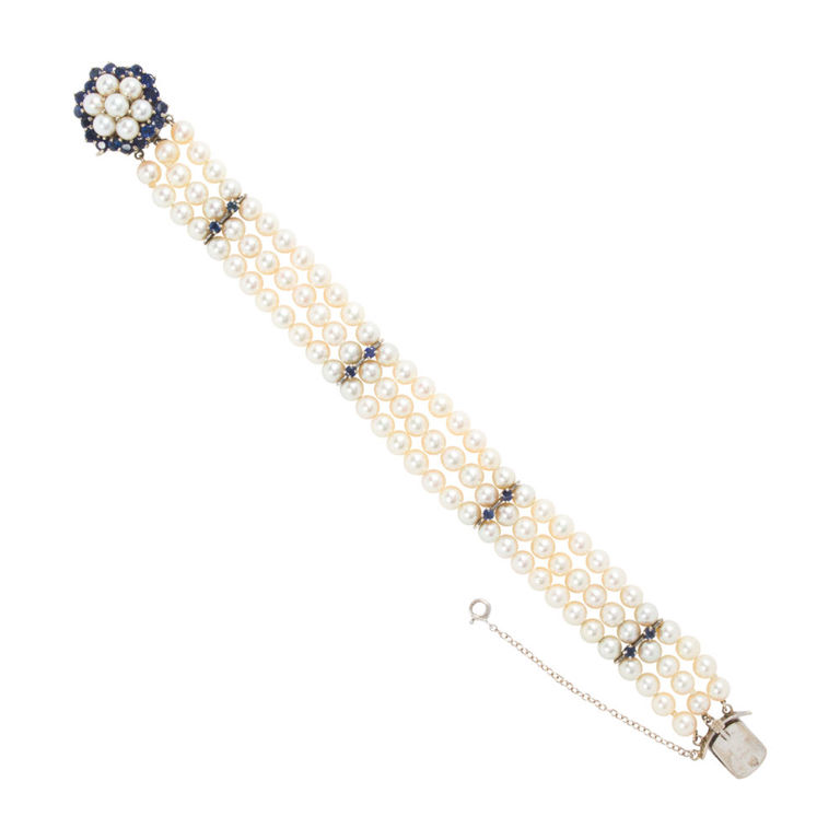 14k Gold Pearl and Sapphire Bracelet
