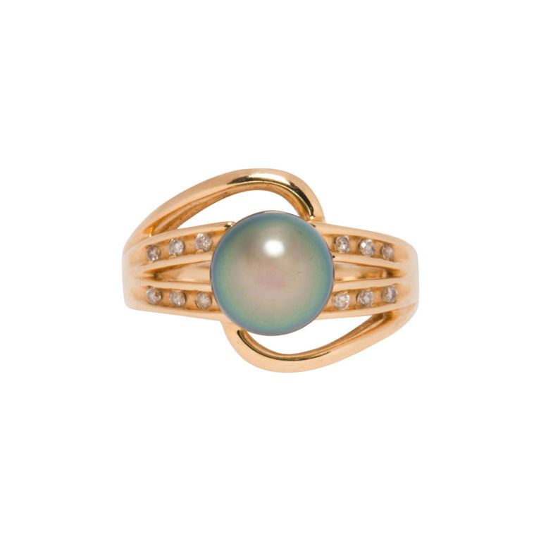 14k Gold Diamond Pearl Ring