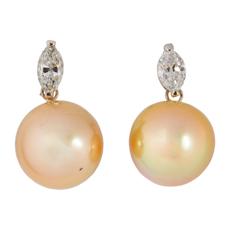 14k Gold Diamond Pearl Earrings